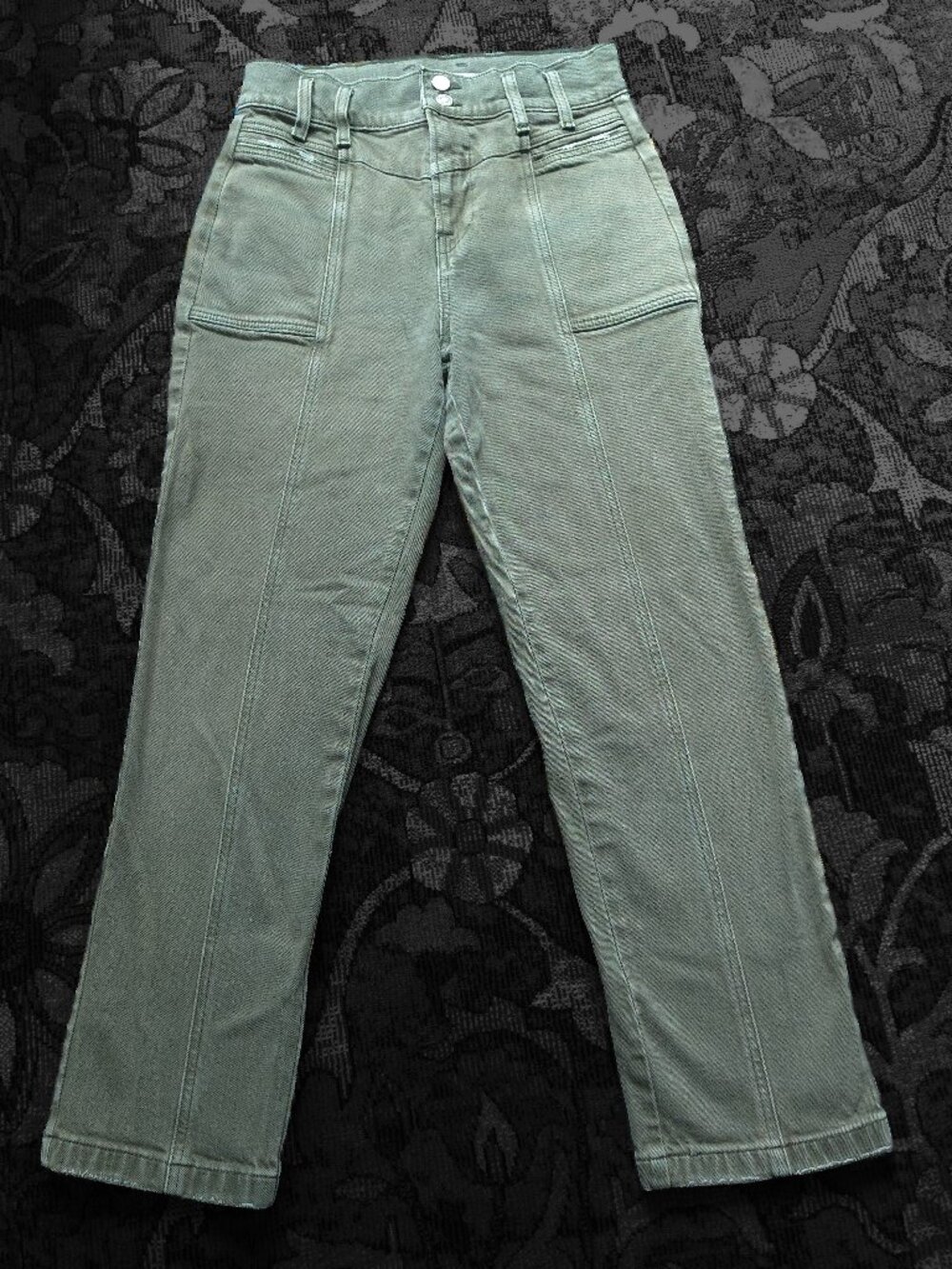 Hudson Rifle Green Straight-Leg Fashion Pants with Utility Detailing EUC Size 27